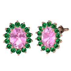 Eda Küpe - Pembe kuvars ve yeşil kuvars 8 ayar rose altın küpe #502w8h