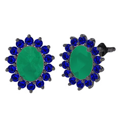 Eda Küpe - Kök zümrüt ve lab safir 925 ayar siyah rodyum kaplama gümüş küpe #53jdau