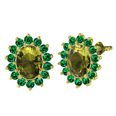 Eda Küpe - Peridot ve yeşil kuvars 14 ayar altın küpe #57cxgq