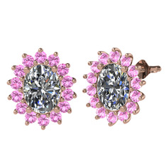 Eda Küpe - Swarovski ve pembe kuvars 18 ayar rose altın küpe #6latb1