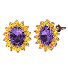 Eda Küpe - Ametist ve sitrin 925 ayar rose altın kaplama gümüş küpe #70euot