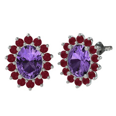 Eda Küpe - Ametist ve kök yakut 14 ayar beyaz altın küpe #7bnl77