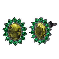 Eda Küpe - Peridot ve yeşil kuvars 925 ayar siyah rodyum kaplama gümüş küpe #7mcwu9