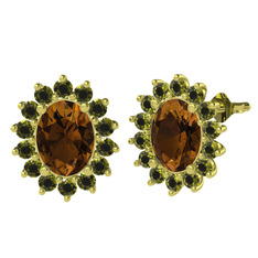 Eda Küpe - Dumanlı kuvars ve peridot 925 ayar altın kaplama gümüş küpe #7o7m0v