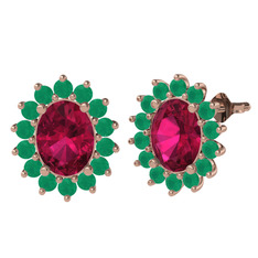 Rodolit garnet ve kök zümrüt 18 ayar rose altın küpe