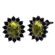 Peridot ve siyah zirkon 925 ayar siyah rodyum kaplama gümüş küpe