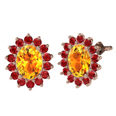 Sitrin ve garnet 18 ayar rose altın küpe