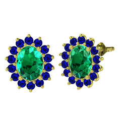 Yeşil kuvars ve lab safir 8 ayar altın küpe