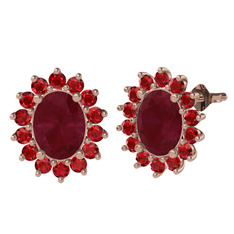 Kök yakut ve garnet 14 ayar rose altın küpe