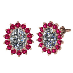 Beyaz zirkon ve rodolit garnet 18 ayar rose altın küpe
