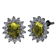 Eda Küpe - Peridot ve swarovski 925 ayar siyah rodyum kaplama gümüş küpe #bcx7t6