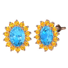 Eda Küpe - Akuamarin ve sitrin 14 ayar rose altın küpe #bv5885