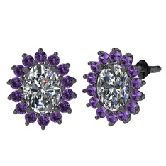 Eda Küpe - Swarovski ve ametist 925 ayar siyah rodyum kaplama gümüş küpe #cbvi5n