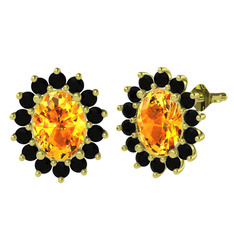 Sitrin ve siyah zirkon 14 ayar altın küpe