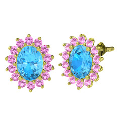 Eda Küpe - Akuamarin ve pembe kuvars 18 ayar altın küpe #cmjf05