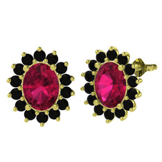 Eda Küpe - Rodolit garnet ve siyah zirkon 18 ayar altın küpe #cscfti