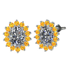 Swarovski ve sitrin 8 ayar beyaz altın küpe