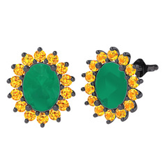 Eda Küpe - Kök zümrüt ve sitrin 925 ayar siyah rodyum kaplama gümüş küpe #dq3jn