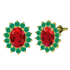 Eda Küpe - Garnet ve kök zümrüt 925 ayar altın kaplama gümüş küpe #dutkcd