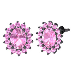 Eda Küpe - Pembe kuvars 925 ayar siyah rodyum kaplama gümüş küpe #egdpk