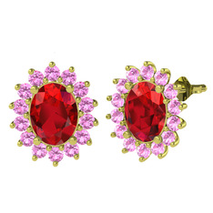 Garnet ve pembe kuvars 8 ayar altın küpe