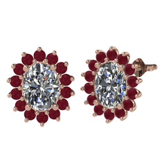 Swarovski ve kök yakut 18 ayar rose altın küpe
