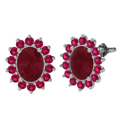 Kök yakut ve rodolit garnet 8 ayar beyaz altın küpe