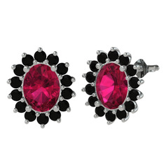 Eda Küpe - Rodolit garnet ve siyah zirkon 14 ayar beyaz altın küpe #g1qbmt