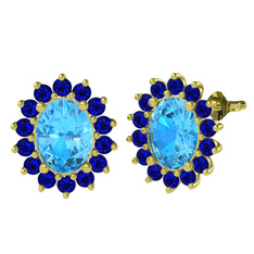 Eda Küpe - Akuamarin ve lab safir 8 ayar altın küpe #g8nc88