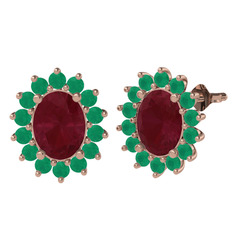 Eda Küpe - Kök yakut ve kök zümrüt 8 ayar rose altın küpe #gjqqdi