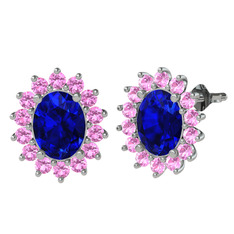 Eda Küpe - Lab safir ve pembe kuvars 14 ayar beyaz altın küpe #gt6gfm