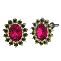 Eda Küpe - Rodolit garnet ve peridot 18 ayar beyaz altın küpe #h16ehb