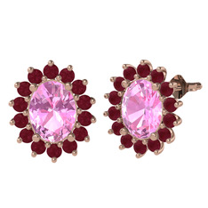 Eda Küpe - Pembe kuvars ve kök yakut 14 ayar rose altın küpe #h78hqa