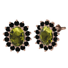 Peridot ve siyah zirkon 14 ayar rose altın küpe
