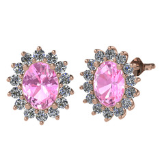 Pembe kuvars ve swarovski 18 ayar rose altın küpe