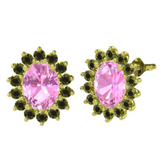 Pembe kuvars ve peridot 18 ayar altın küpe