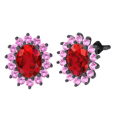 Eda Küpe - Garnet ve pembe kuvars 925 ayar siyah rodyum kaplama gümüş küpe #iqyosy