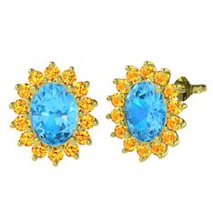 Akuamarin ve sitrin 8 ayar altın küpe