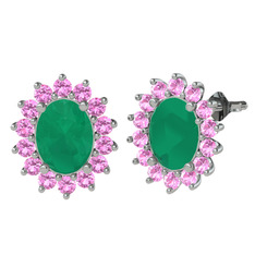 Eda Küpe - Kök zümrüt ve pembe kuvars 14 ayar beyaz altın küpe #jlst8m