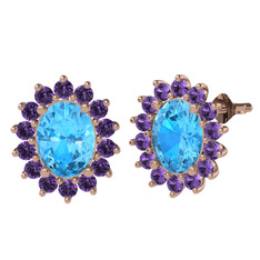 Eda Küpe - Akuamarin ve ametist 925 ayar rose altın kaplama gümüş küpe #jvj1wr