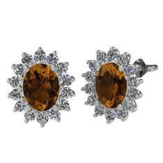 Eda Küpe - Dumanlı kuvars ve pırlanta 8 ayar beyaz altın küpe (1.008 karat) #kaqfmp