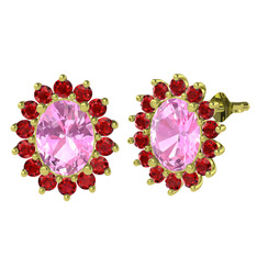 Eda Küpe - Pembe kuvars ve garnet 8 ayar altın küpe #komsuz
