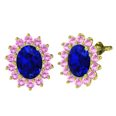 Eda Küpe - Lab safir ve pembe kuvars 14 ayar altın küpe #kytfdw