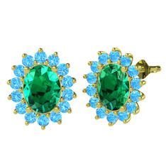 Yeşil kuvars ve akuamarin 18 ayar altın küpe