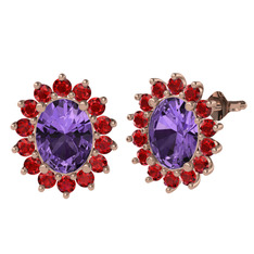 Eda Küpe - Ametist ve garnet 925 ayar rose altın kaplama gümüş küpe #ll5tfk