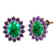 Eda Küpe - Yeşil kuvars ve ametist 8 ayar rose altın küpe #lnl31c