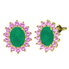 Eda Küpe - Kök zümrüt ve pembe kuvars 8 ayar altın küpe #lyazhp