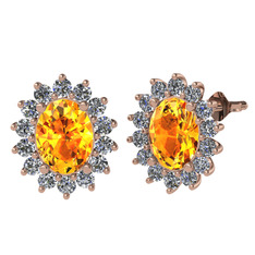 Sitrin ve beyaz zirkon 14 ayar rose altın küpe