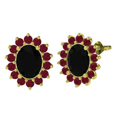 Eda Küpe - Siyah zirkon ve kök yakut 8 ayar altın küpe #nac1ut