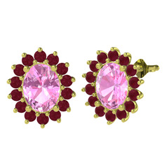 Eda Küpe - Pembe kuvars ve kök yakut 8 ayar altın küpe #ngnkek